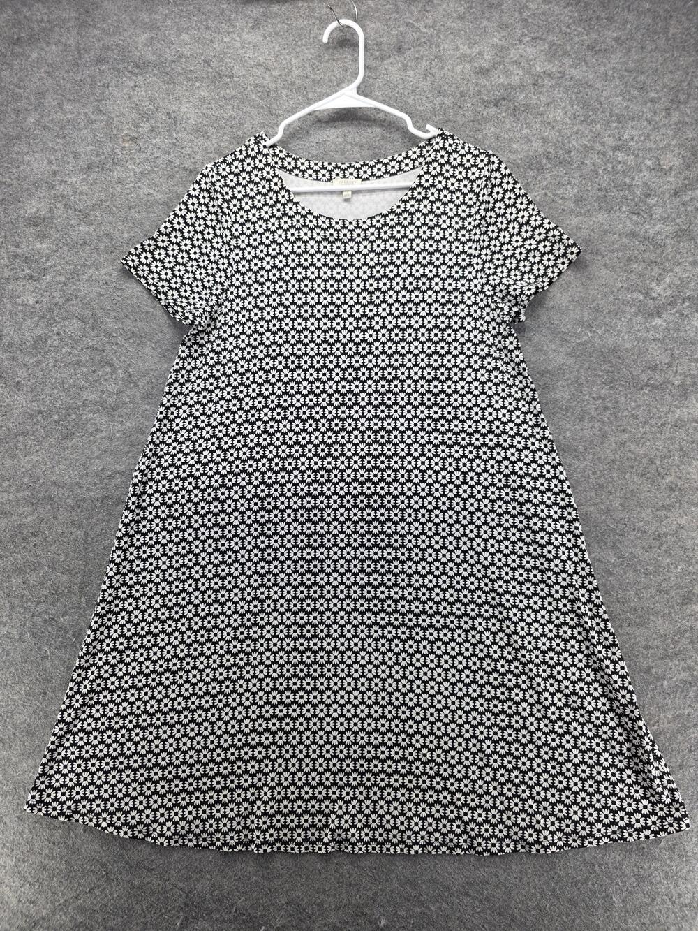 Talbots Petite Dress Womens Large Petite Black White Daisy Floral A-Line Knit